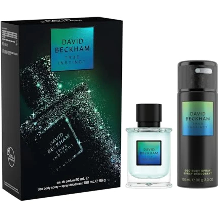 David Beckham True Instinct Geschenkbox, Eau de Parfum 50 ml und Deodorant Spray 150 ml, holziger bernsteinfarbener Duft für Ihn – Bild 1