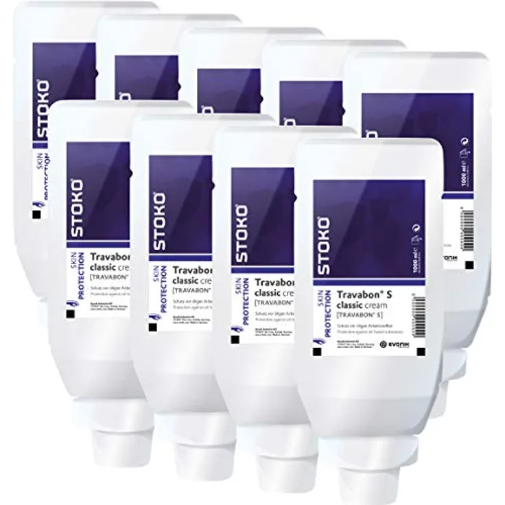 Stoko Hautschutzcreme Travabon S classic, parfümiert, Großpackung 9 Softflaschen a´ 1000ml