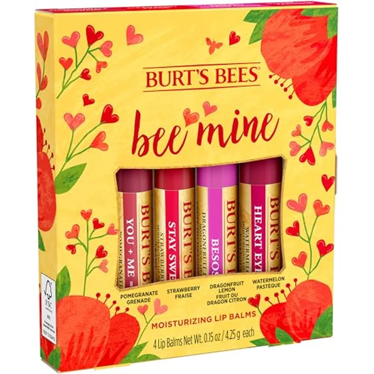 Burt's Bees Bee Mine Lip Balm 4-Pack, 4 x 4,25 g, fruchtige Geschmacksrichtungen: Wassermelone, Drachenfrucht-Zitrone, Erdbeere, Granatapfel, 100 % natürliche Inhaltsstoffe – Bild 10