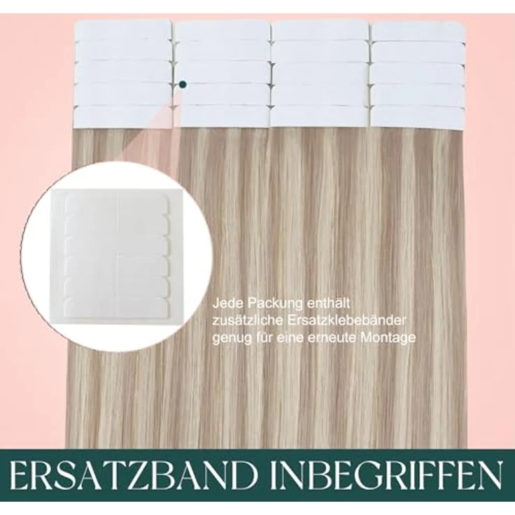 Easyouth Tape in Extensions Echthaar, Aschblonde Highlights mit Hellblond, Remy Echthaar, 35 cm, 40g, 18/613 – Bild 5