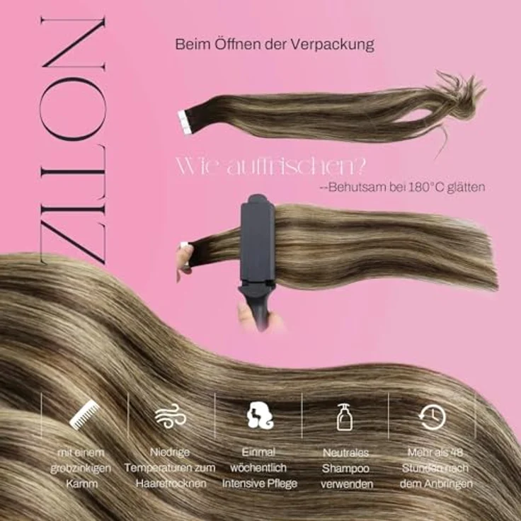 Moresoo Echthaar Extensions Tape, Balayage Dunkelbraun mit Karamellblond, 50g, 60 cm, 20 Tressen, Remy Echthaar, Seamless Skin Weft – Bild 5