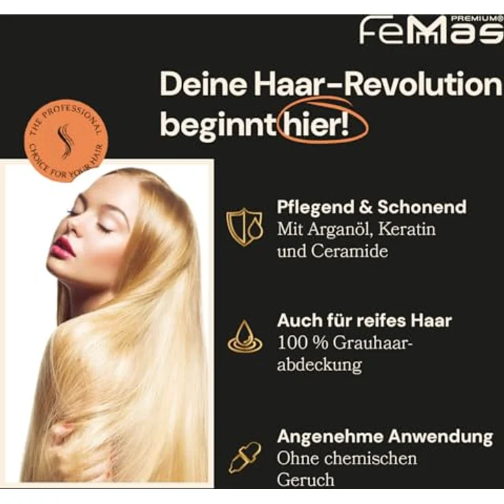 FemMas Haarfarbe Extra Platinblond Intensiv 12.0, Creme-Haarfarbe mit Arganöl, Keratin & Ceramiden für dauerhafte Färbung, 100 ml – Bild 3