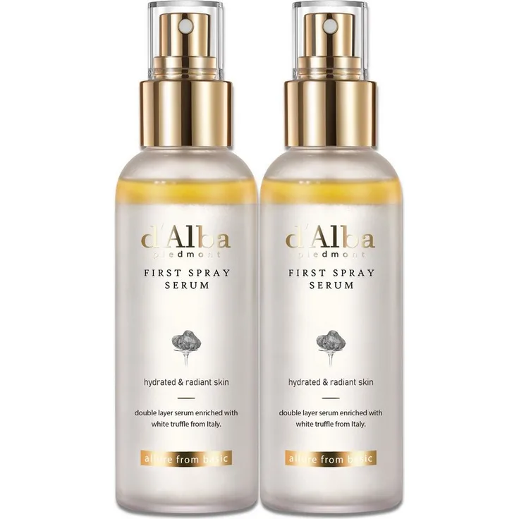 d'Alba First Spray Serum, 100ml, Feuchtigkeitsspender mit italienischem weißen Trüffel, Anti-Aging und Glow-Effekt, 2-tlg.