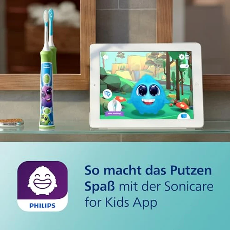 Philips Sonicare HX6352/11, Elektrische Zahnbürste für Kinder mit Bluetooth-App, 2 Putzmodi, ergonomischem Griff und 10 Aufklebern zur Personalisierung – Bild 4