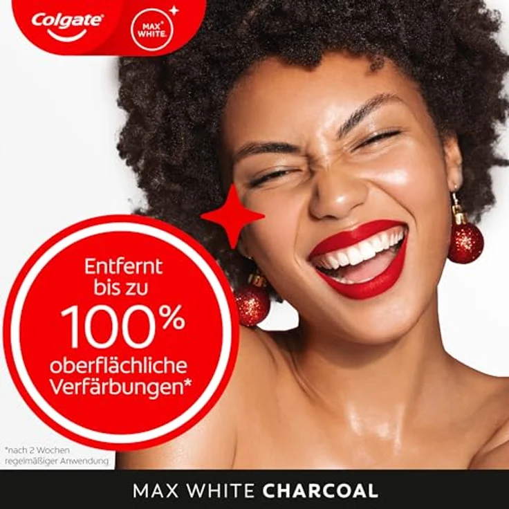 Colgate Max White Charcoal, Zahnpasta mit Aktivkohle zur Entfernung von 100% oberflächlicher Verfärbungen, 4x75ml – Bild 3