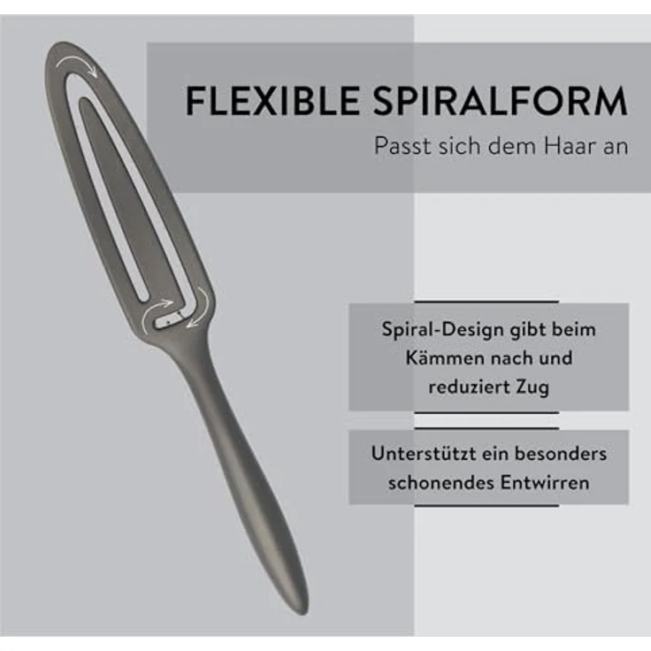 PARSA Beauty HAIR ID Seidenglanz-Spiral-Kamm, Entwirrkamm für glänzendes Haar, grau, ergonomischer Griff, ideal für nasses und trockenes Haar – Bild 4