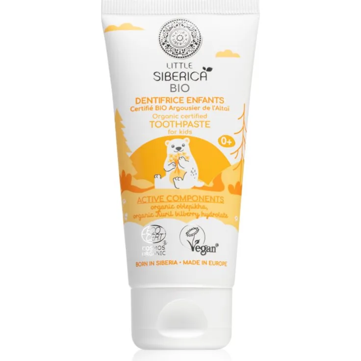 Natura Siberica Little Siberica BIO, natürliche Zahnpasta für Kinder mit Altai Sanddorn Geschmack, 60 g, vegan