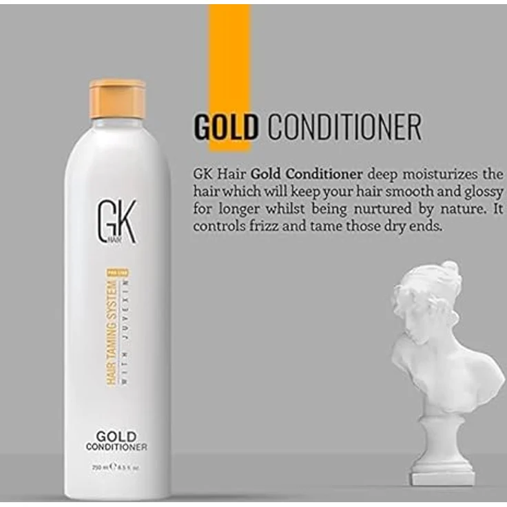 GK HAIR Global Keratin Gold Konditionierer (250ml) | Feuchtigkeitsspendende Haarspülung mit Arganöl, Sheabutter, natürlichen Ölen | Alle Haartypen – Bild 4