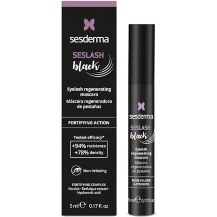 SESDERMA Seslash Black Regenerierende Mascara 5ml - Wimpernstärkende & Feuchtigkeitsspendende Formel, Rotalgen & Hydrolysiertes Keratin, Schwarz