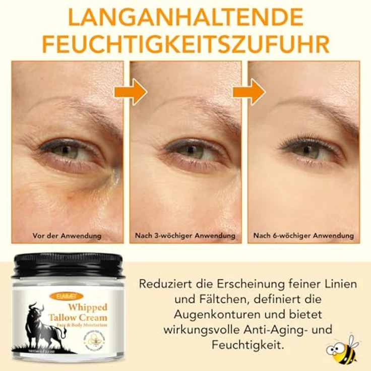 P-Beauty Cosmetic Accessories Whipped Tallow Cream, 60 g, natürliche Feuchtigkeitspflege für Gesicht und Körper, hypoallergen, schnell einziehend, 3-teilig – Bild 8