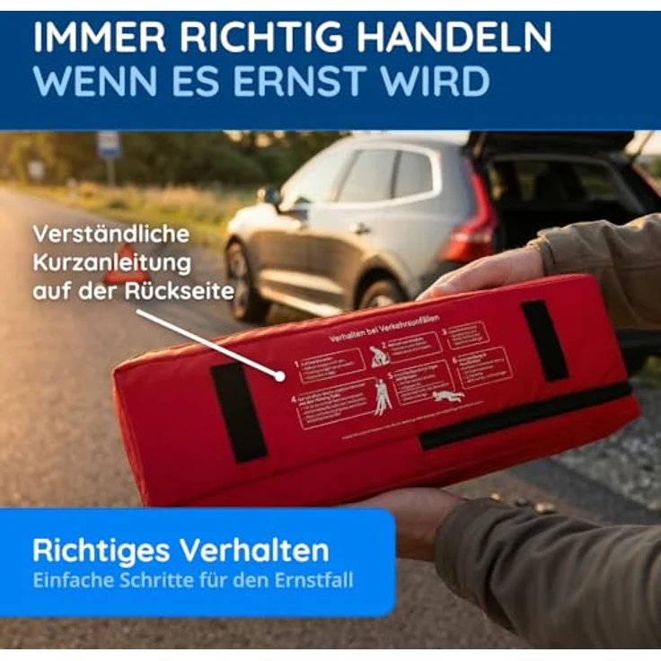 FLEXEO KFZ-Verbandkasten DIN 13164:2022, Erste-Hilfe-Tasche mit Warnweste und Warndreieck, gesetzeskonform und erweiterte Ausstattung – Bild 5