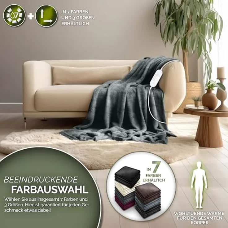sinnlein Heizdecke aus Plüsch 200 x 180 cm grau elektrische Wärmedecke mit Abschaltautomatik und Timer 9 Temperaturstufen waschbar – Bild 3