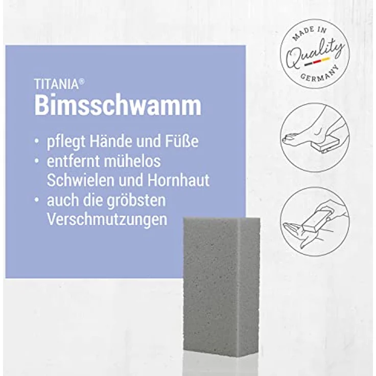 TITANIA Bimsschwamm eckig, hygienischer Hornhautentferner für Hand- & Fußpflege, grau, Made in Germany – Bild 3