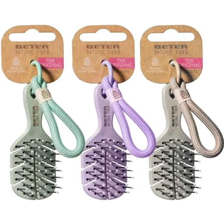 Beter Charm Natural Fiber Bürste, 3er Pack in Beige, Rosa und Grün, XSS Format mit Kette zum Aufhängen – Bild 1