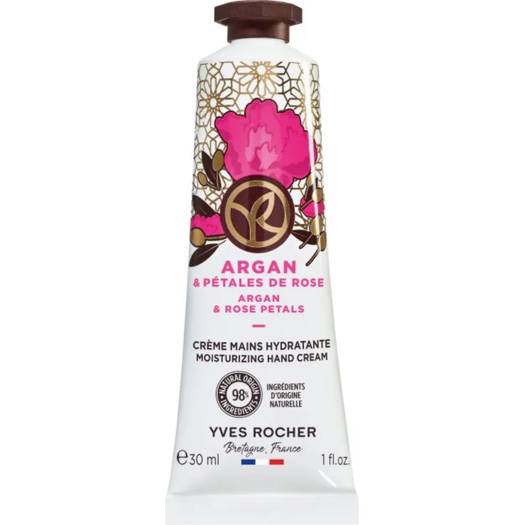 Yves Rocher Bain de Nature Handcreme Argan & Rose Petals, 30 ml, feuchtigkeitsspendend, vegan und schnell einziehend