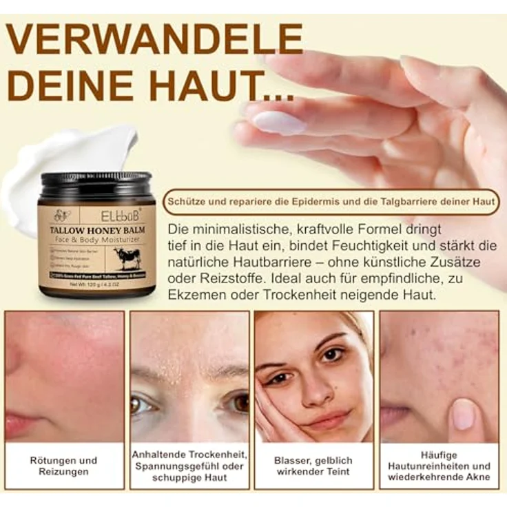 P-Beauty Cosmetic Accessories Tallow Honey Balm, 120g, Feuchtigkeitscreme für Gesicht und Körper, 100% natürliche Inhaltsstoffe, täglich einsetzbar – Bild 4