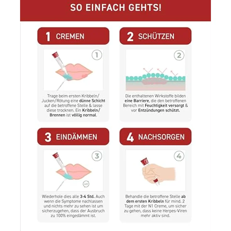 N1 Herpes Creme, Lippenherpes Intensiv-Creme mit Sofort-Effekt, 4 g - verhindert Bläschen, stoppt Virenvermehrung, geöffnet 6 Monate haltbar – Bild 5