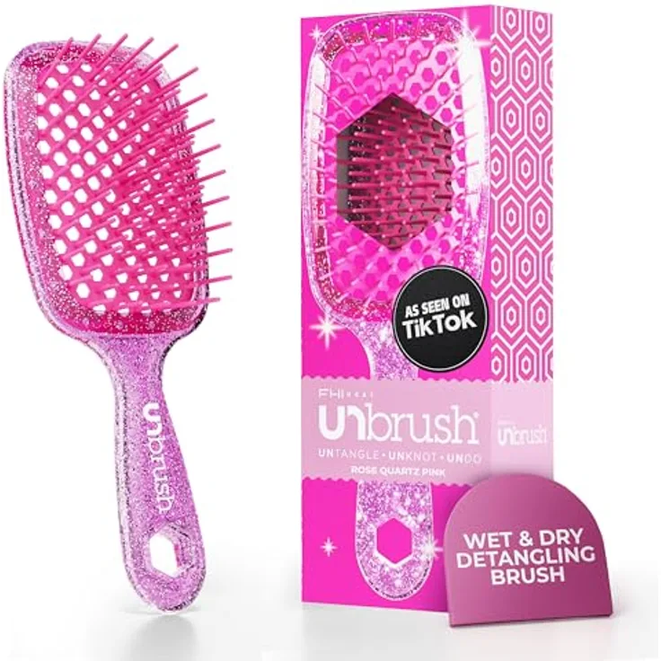 UNbrush Glitter Collection Detangling Hair Brush, Rose Quartz Haarbürste mit 105 sanften Borsten für nasses und trockenes Haar, Unisex
