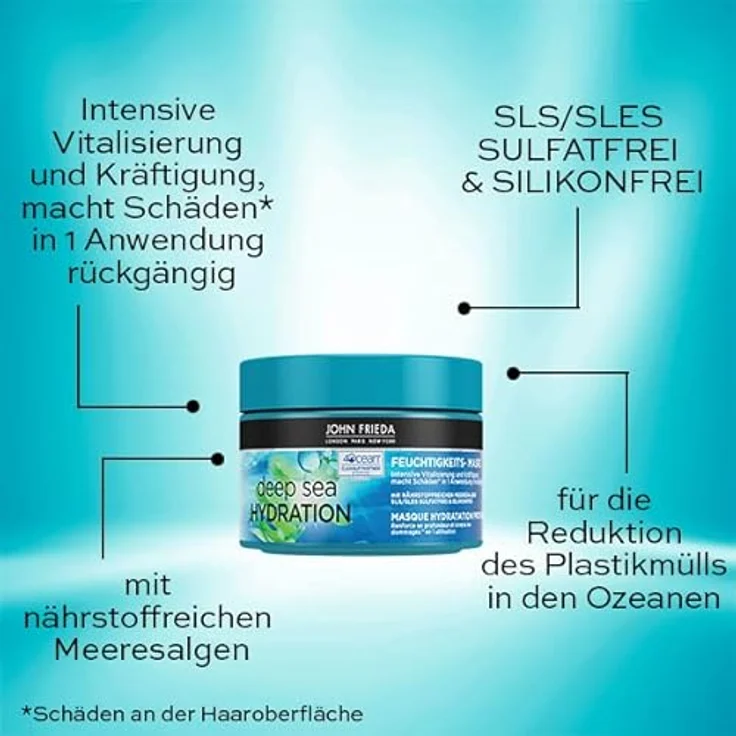 John Frieda Deep Sea Hydration Feuchtigkeits-Maske - Inhalt: 250 ml - Haarkur - Intensive Vitalisierung und Kräftigung – Bild 4