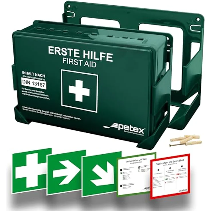Petex Erste-Hilfe-Koffer Petex 43924213 Erste Hilfe Koffer DIN 13157 270 x 85 x 180 Grün, Hochwertiger Kunststoffkoffer, Innenliegende Gummidichtung gegen Spritzwasser – Bild 2