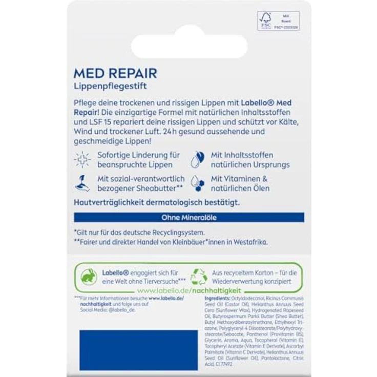 Labello Med Repair Lippenpflegestift, mineralölfrei mit LSF 15 und Vitamin E, 4,8 g, für spröde Lippen – Bild 5