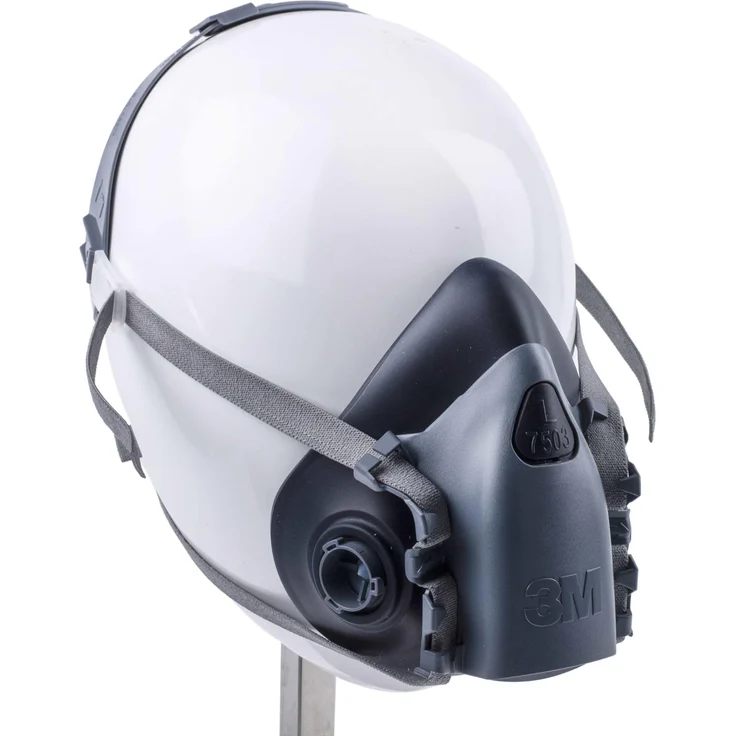 3M 7503L Atemschutzmaske, wiederverwendbare Halbmaske aus Silikon mit Cool Flow Ventil, grau/blau