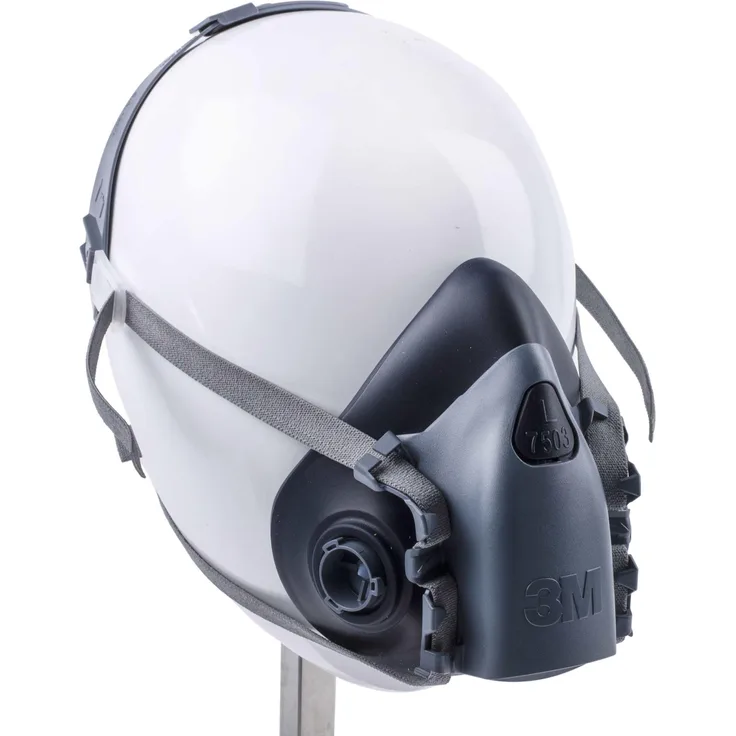 3M 7503L Atemschutzmaske, wiederverwendbare Halbmaske aus Silikon mit Cool Flow Ventil, grau/blau