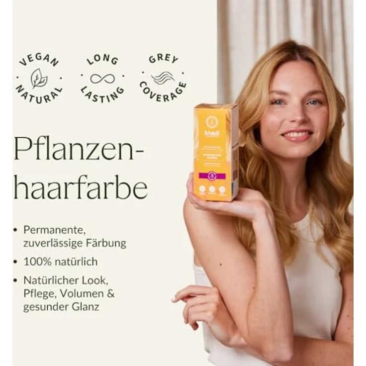 khadi Pflanzenhaarfarbe Sonnenblond 100g I Haarfarbe für warmes, sommerliches Blond I Naturhaarfarbe 100% pflanzlich – Bild 4