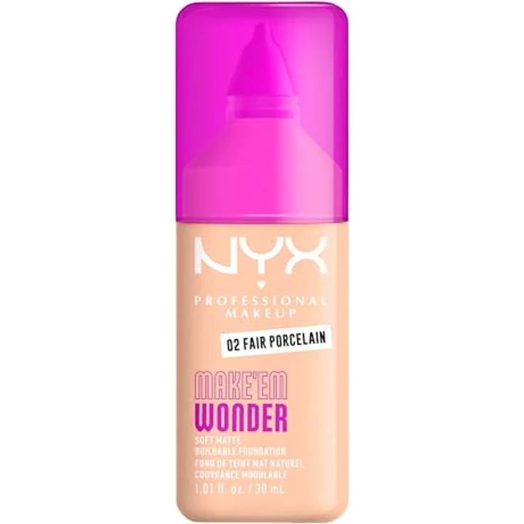 NYX Professional Makeup Make 'EM Wonder Foundation 02 Fair Porcelain, Soft Matte, aufbaubare Formel für ebenmäßigen Hautton – Bild 1
