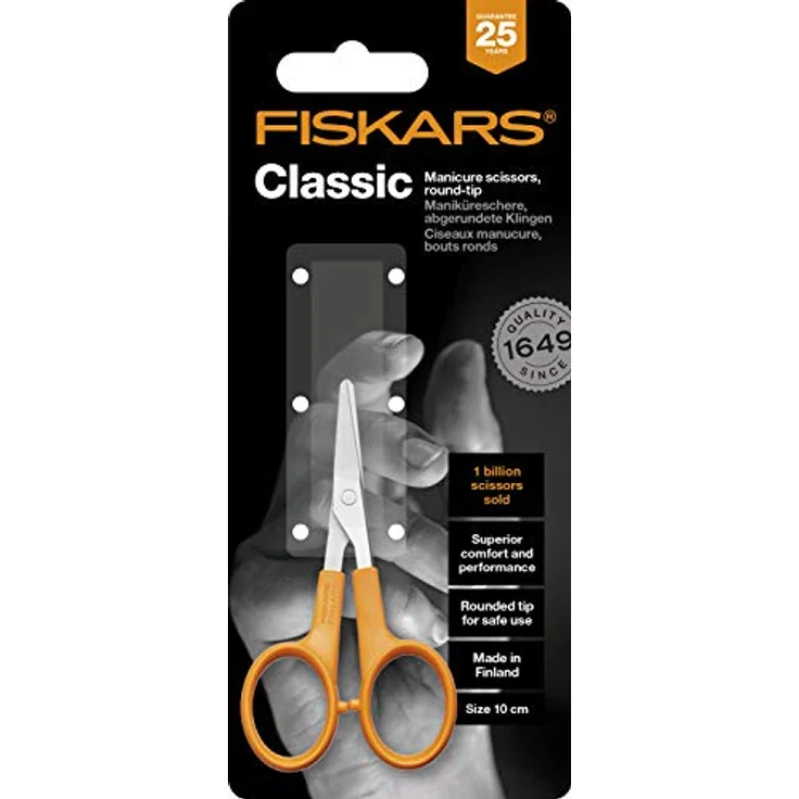 Fiskars Nagelschere Classic, Maniküreschere mit abgerundeten Spitzen, 10 cm, rostfreier Edelstahl, spülmaschinenfest, orange Griff – Bild 2