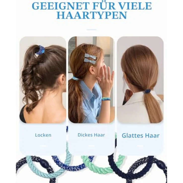Kisvic Haargummis Damen, 10 Stück Geflochtene Haargummis mit starker Elastizität, Mehrfarbige Haarbänder für dickes und lockiges Haar, Blau – Bild 4