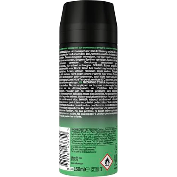 Axe Bodyspray Jungle Fresh, Deo ohne Aluminiumsalze, 48 Stunden lang wirksamer Schutz vor Körpergeruch, 150 ml – Bild 4