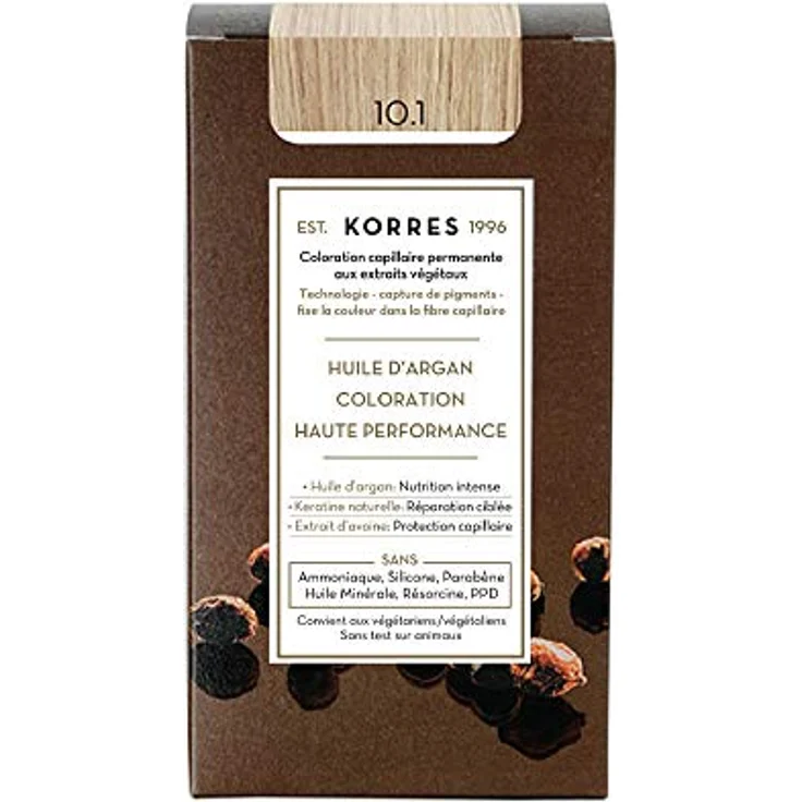 Korres Argan Oil Permanent-Haarfarbe 10.1 Platinum Ash Blonde, 50 ml, mit langanhaltender Farbwirkung und Arganöl für geschmeidiges Haar – Bild 1