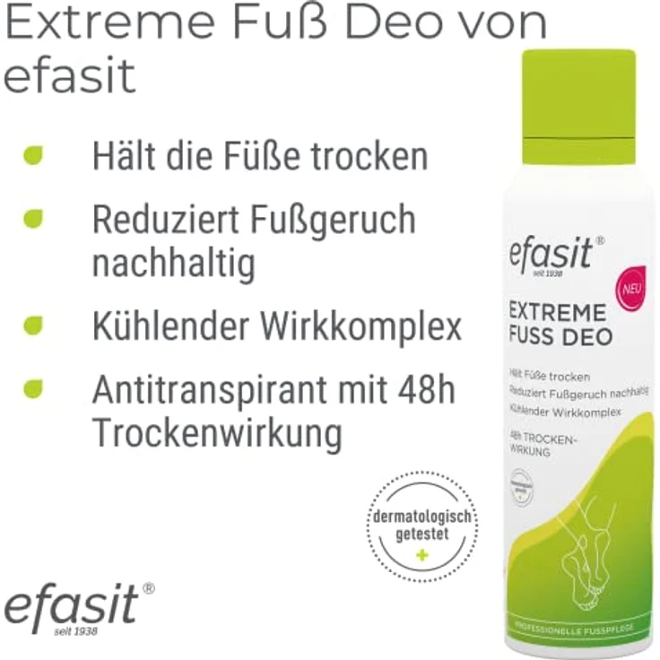 efasit Extreme Fuß Deo, 150 ml - 48h Trocken Wirkung, Antitranspirant für die Füße, hält die Füße trocken und reduziert den Fußgeruch – Bild 3