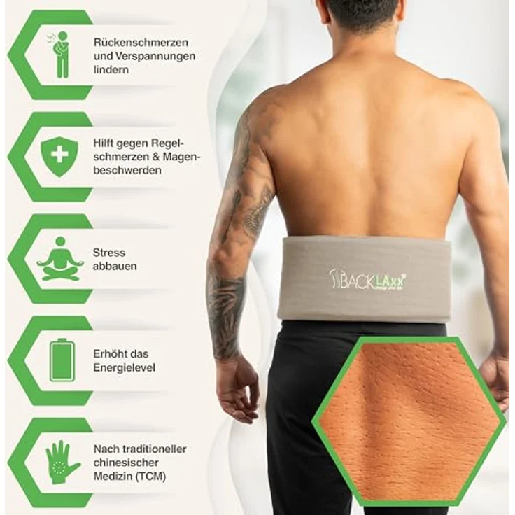 BACKLAxx® Massagegerät Akupressur Lendengürtel, Umweltfreundliches Halbleinen, 100% reine Kokosfasern, Intensitätsregulierung, blau – Bild 3