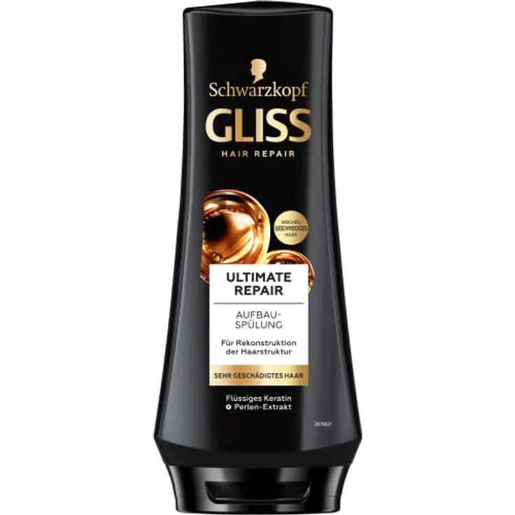 Gliss Ultimate Repair Spülung (200 ml), Haarspülung mit Keratin bietet Reparatur-Pflege für extrem geschädigtes Haar, Pflegespülung für leichte Kämmbarkeit