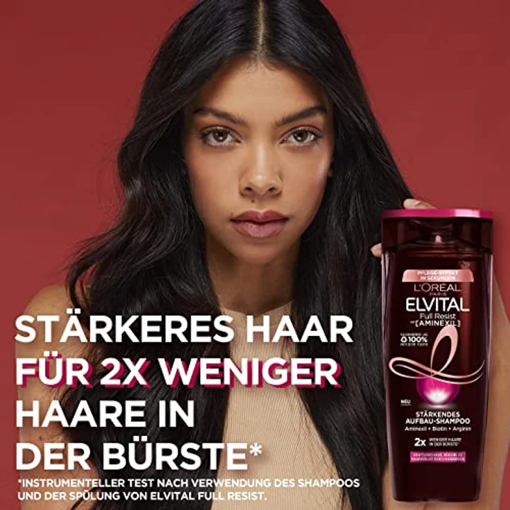 L'Oréal Paris Shampoo gegen Haarausfall durch Haarbruch, Für kraftloses, brüchiges Haar, Mit Biotin, Provitamin B5 und Arginin, Elvital Full Resist Power Booster Haarshampoo, 1 x 300 ml – Bild 2