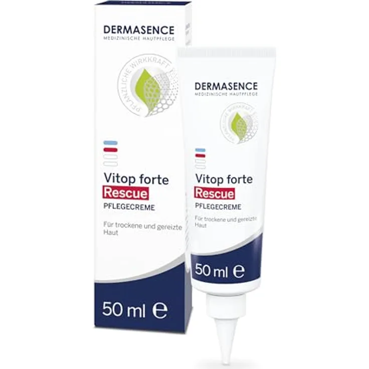 DERMASENCE Vitop forte Rescue Pflegecreme, 50 ml - beruhigende und regenerierende Akutpflege für gereizte und gerötete oder sehr trockene Hautstellen - Pflege bei Neurodermitis mit Färberwaidextrakt