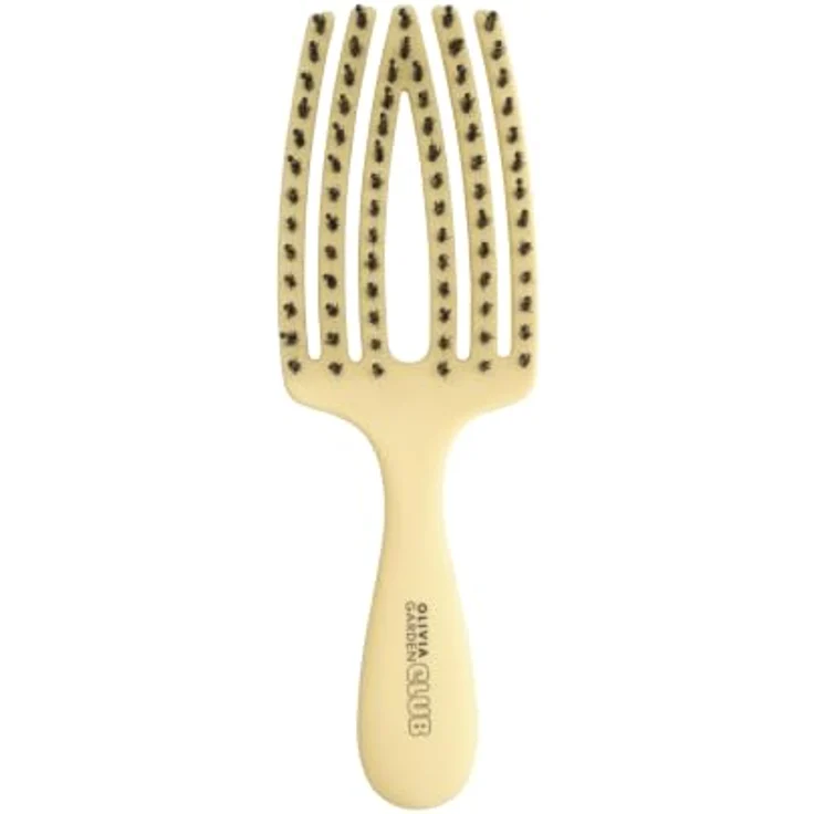 Olivia Garden Club THE NOMAD Detangling & Shine Fingerbrush, gelbe Detangler-Bürste mit ionisierten Nylon- und Wildschweinborsten, ergonomischem Griff und integrierter Abteilspitze – Bild 1