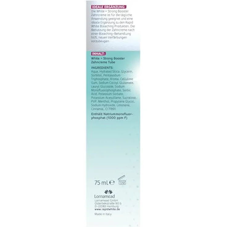 RAPIDWHITE Zahncreme Zahnpasta WHITE + STRONG BOOSTER 6x75 ml, für sofort weißere Zähne, mit optimalem pH-Wert, Kariesschutz – Bild 5