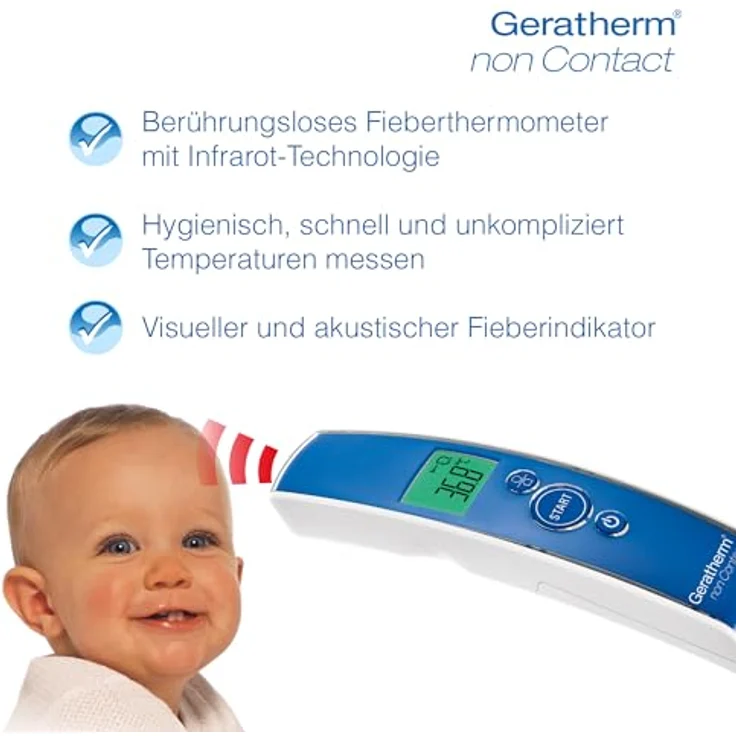 Geratherm GT-101, Berührungsloses Fieberthermometer für Stirnmessung, präzise Temperaturmessung von 0 bis 100 Grad, ergonomisches Design – Bild 3