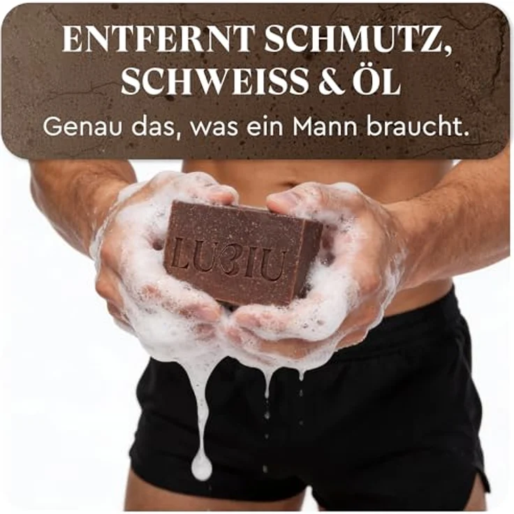lubiu Eichen Seife 100g, 3in1 Feste Duschseife für Männer, Körper, Haare & Bart, natürliche Inhaltsstoffe, erdiger Duft mit Zedernholz und Rosmarin – Bild 3