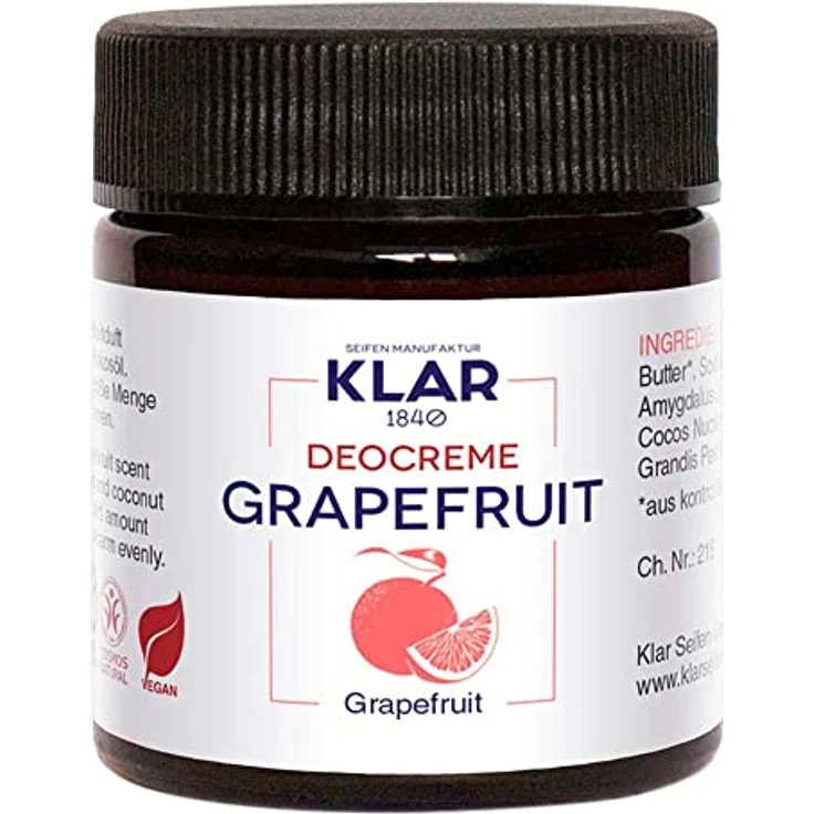 KLAR Deocreme Grapefruit, 30 ml, alkoholfrei mit Sheabutter und ätherischem Grapefruitöl für empfindliche Haut – Bild 2