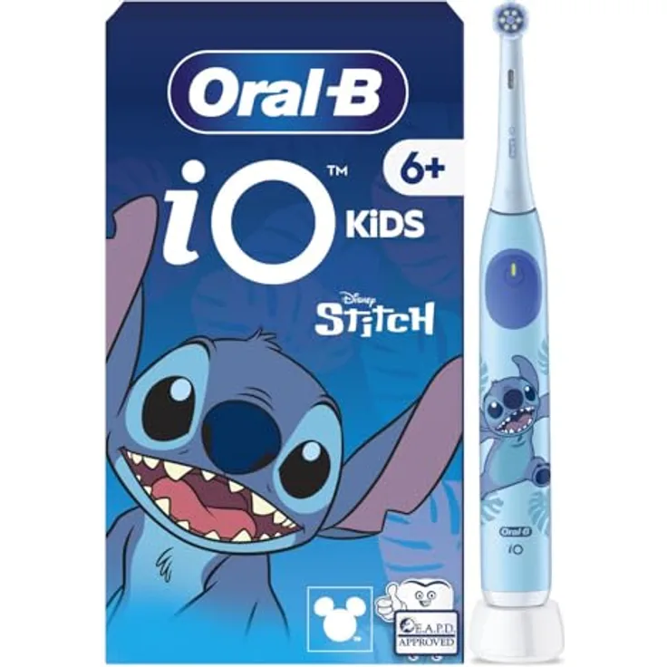 Oral-B iO 6+ Kids, Elektrische Zahnbürste mit drei Putzmodi, Disney Stitch Design, 2-Minuten-Musik-Timer