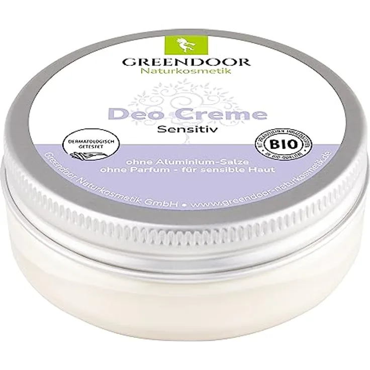 GREENDOOR Deo Creme Sensitiv 50ml, wirksames natürliches Deodorant ohne Parfum und ohne Aluminium, vegan, Tiegel aus 100% Altkunststoff, mit Bio Kokosöl virgin, Bio Kakaobutter virgin, ohne Allergene