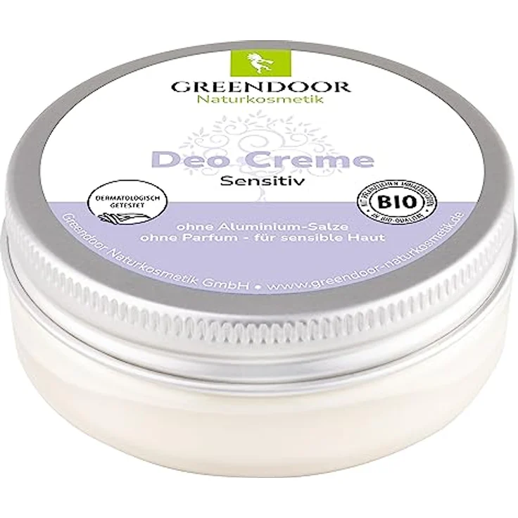 GREENDOOR Deo Creme Sensitiv 50ml, wirksames natürliches Deodorant ohne Parfum und ohne Aluminium, vegan, Tiegel aus 100% Altkunststoff, mit Bio Kokosöl virgin, Bio Kakaobutter virgin, ohne Allergene – Bild 1
