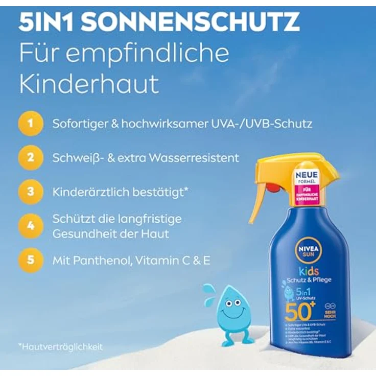 NIVEA SUN Kids Schutz & Pflege Sonnenspray LSF 50+, 250 ml, extra wasserfest mit Panthenol, Vitamin C und E für empfindliche Haut – Bild 2