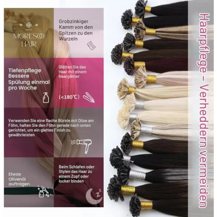 Moresoo U Tip Haarverlängerung, 45 cm Echthaar Extensions in Aschblond mit Keratin Bondings, 50g – Bild 4
