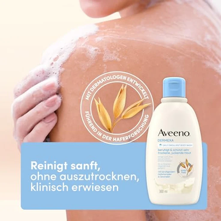 Aveeno Dermexa vegane Duschcreme seifenfreie Pflegedusche mit beruhigendem Haferkomplex, 300 ml, für sehr trockene, juckende, empfindliche, zu Ekzemen neigende Haut – Bild 2