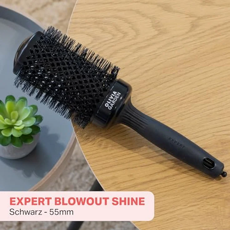 Olivia Garden Expert Blowout Shine – Schwarz - 55 - Runde, antistatische Keramikbürste für glänzende und frizzfreie Blowouts – Bild 2